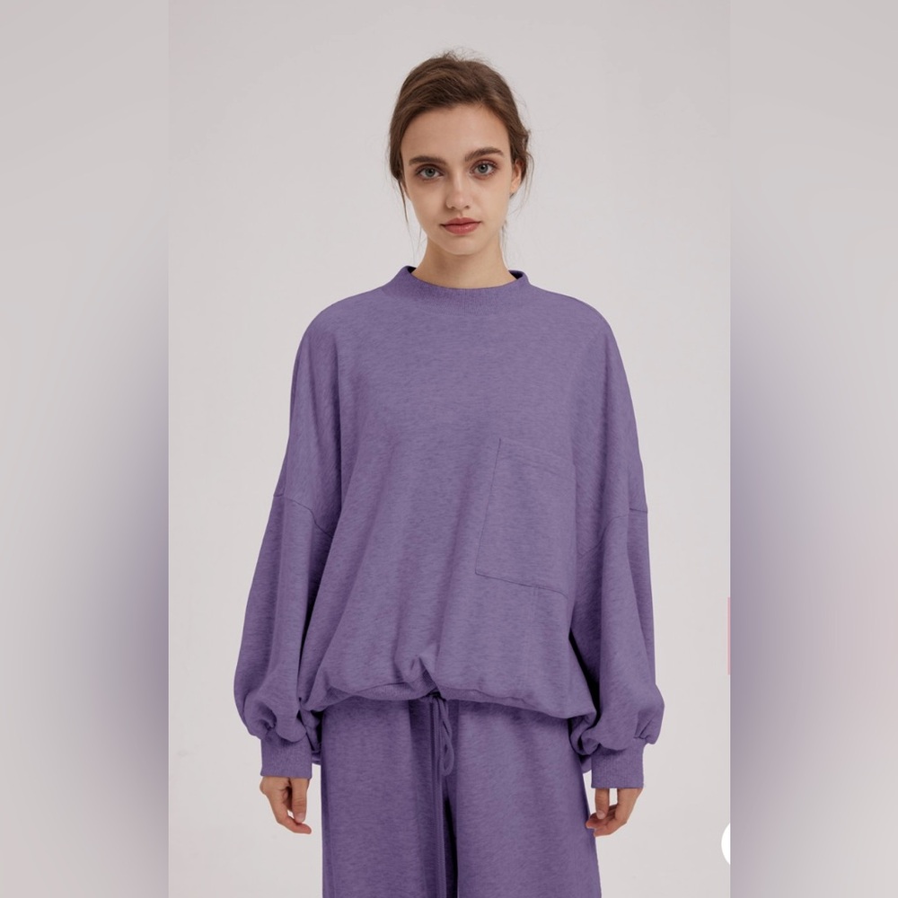 Nap Loungewear Drawstring Hem Cotton Relaxed Sweatshirt Purple M